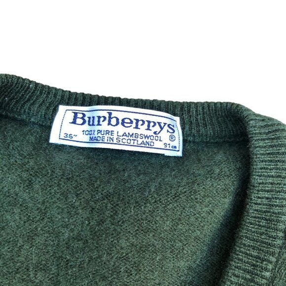 VINTAGE Burberry Wool Sweater Vest Green Large - Picture 4 of 6